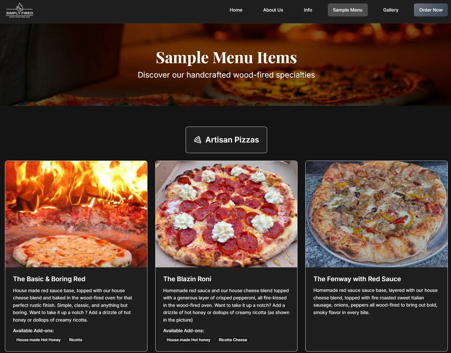 Seth’s pizza site homepage