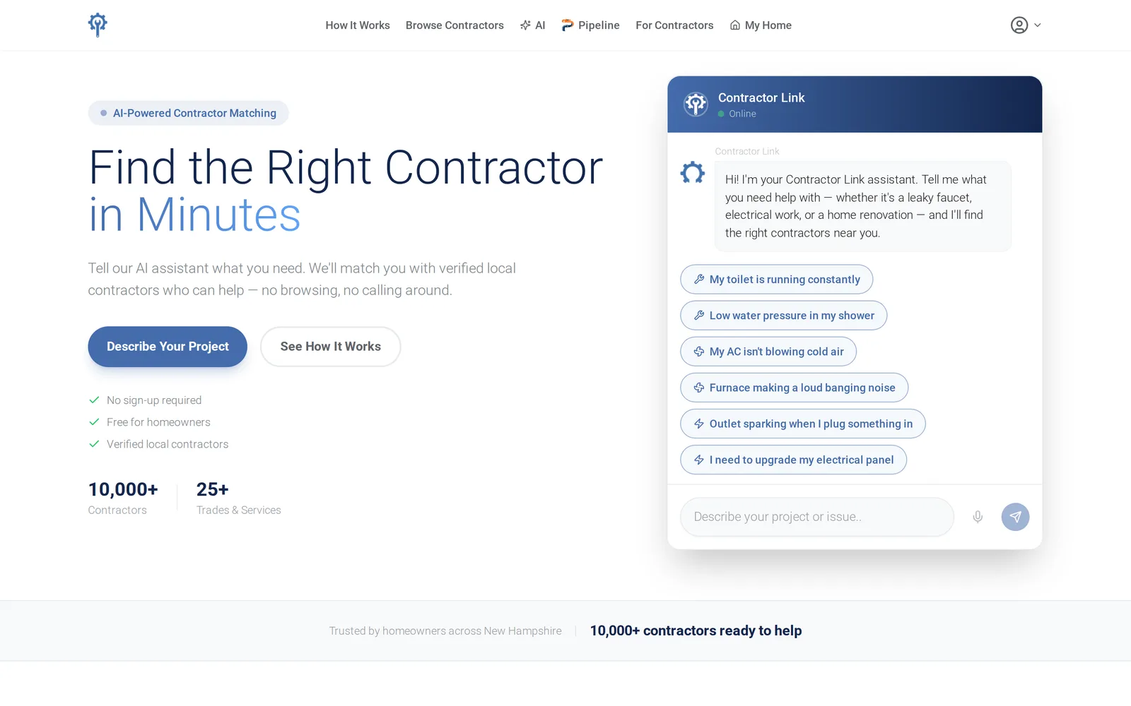 Contractor Link home page