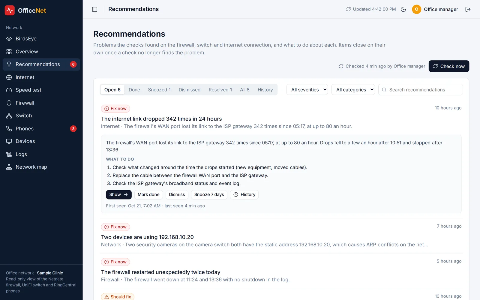Automatic recommendations with severity and step-by-step fixes