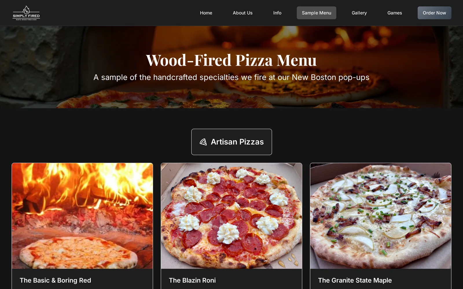 The sample menu